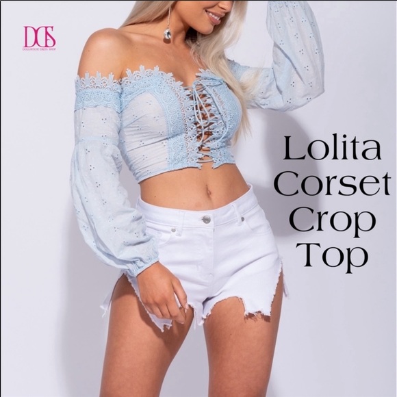 😍 Lolita - Broderie Corset Crop Top - Picture 2 of 7